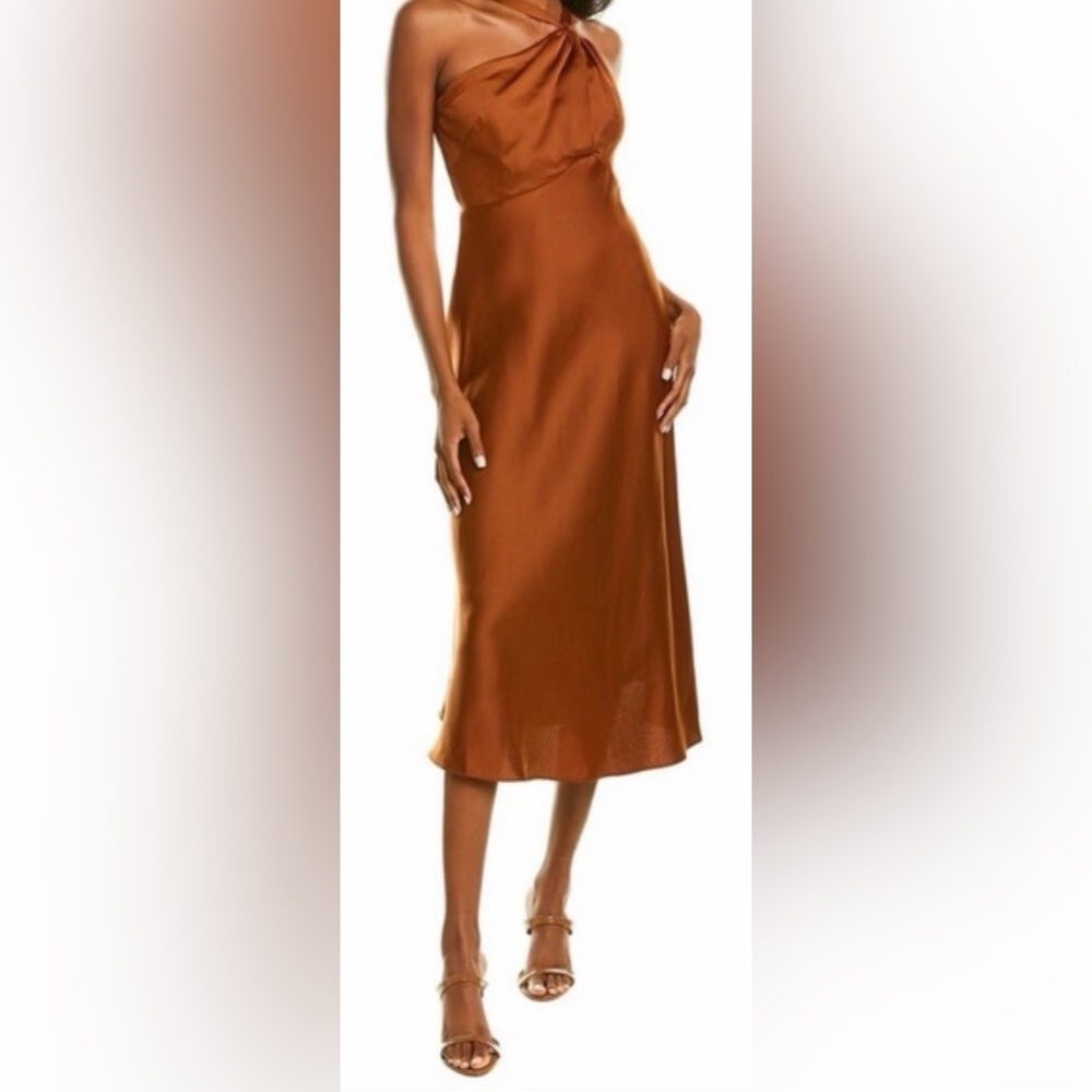 Just...Taylor Slip Midi Dress in Copper Burnt-Orange